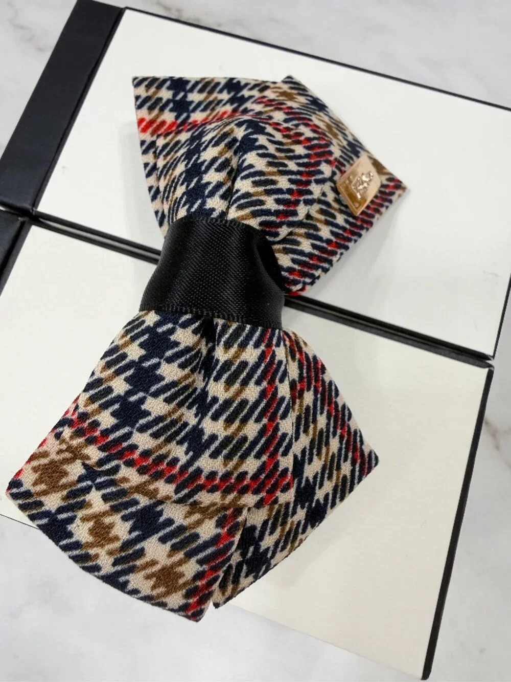 Houndstooth Tweed Barrette Bow Hair Clip BRAND NEW